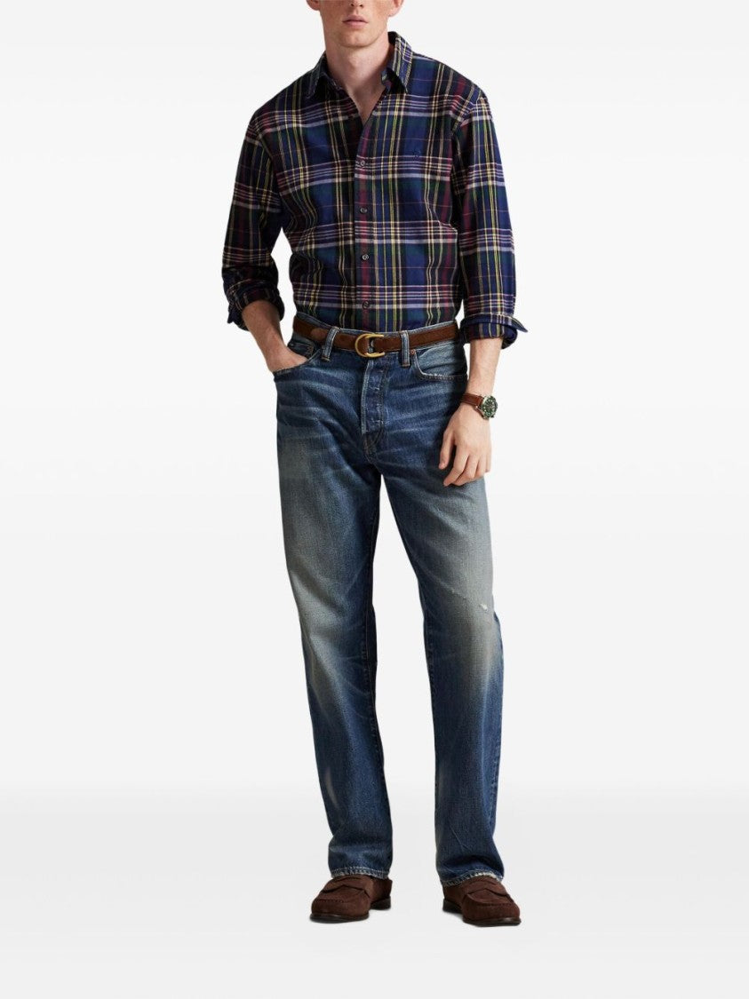 Polo Ralph Lauren Blue Plaid Button-Up Shirt With Traditional Collar