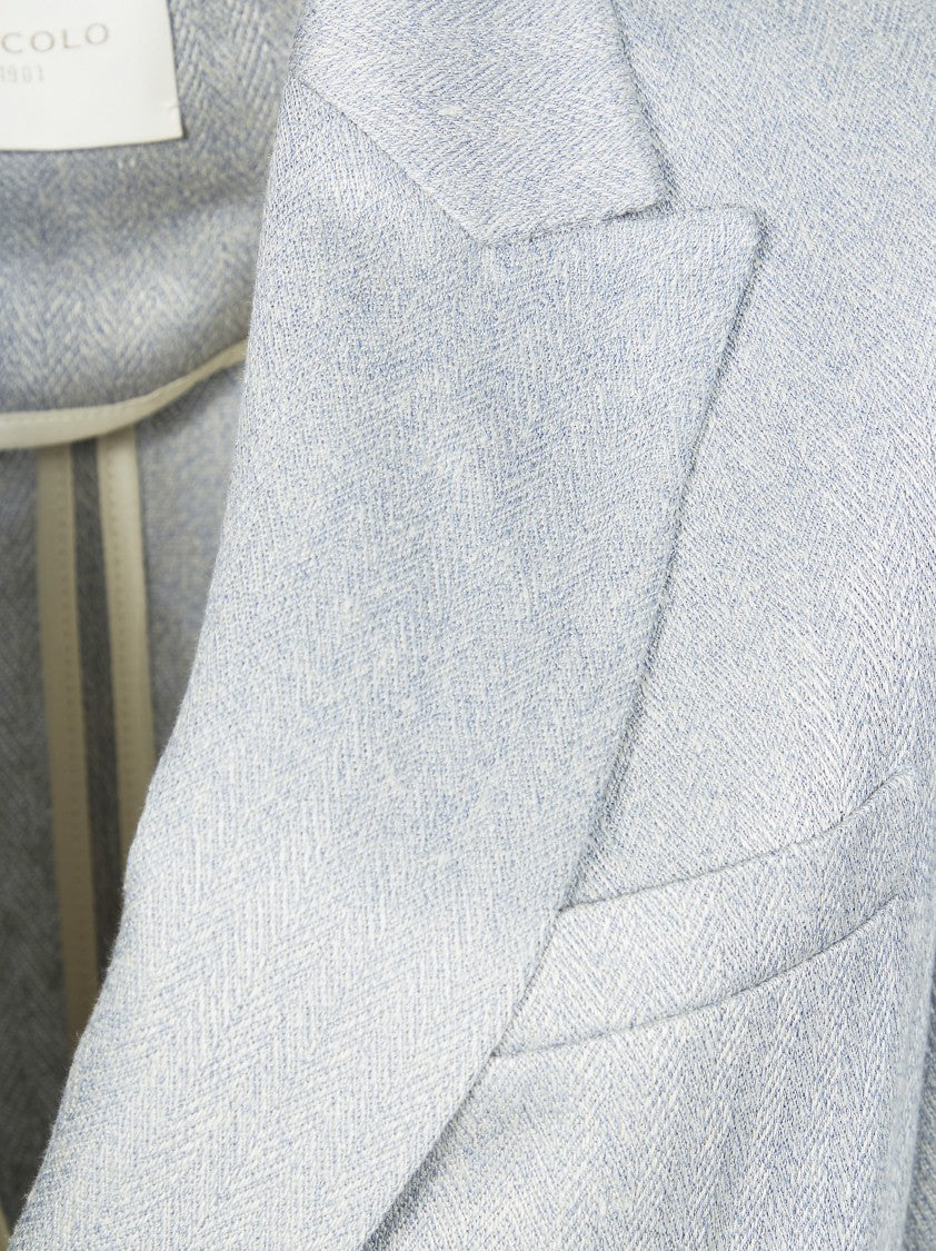 Circolo Silver Herringbone Cotton Linen Blazer