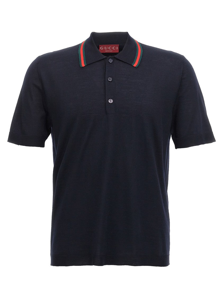 Gucci Web Ribbon Fine Knitted Wool Polo