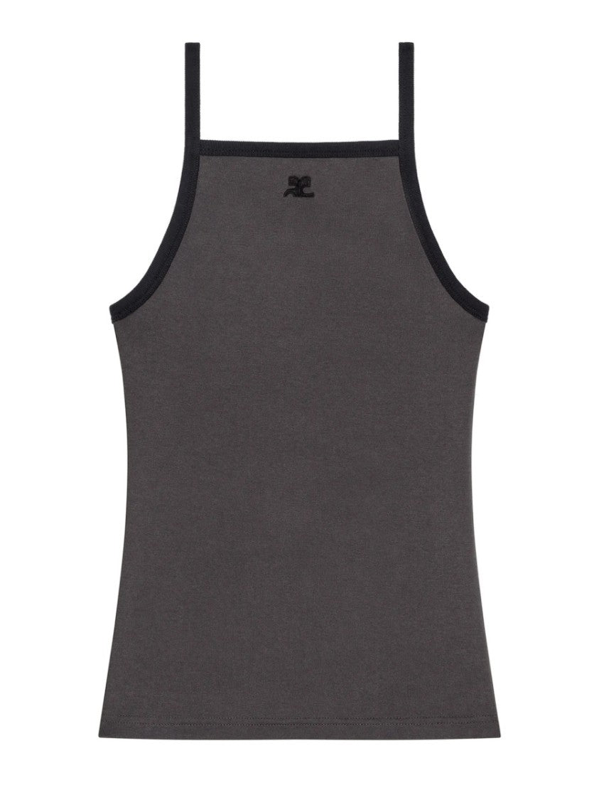 Courrèges Dark Grey Square Neck Fitted Tank Top