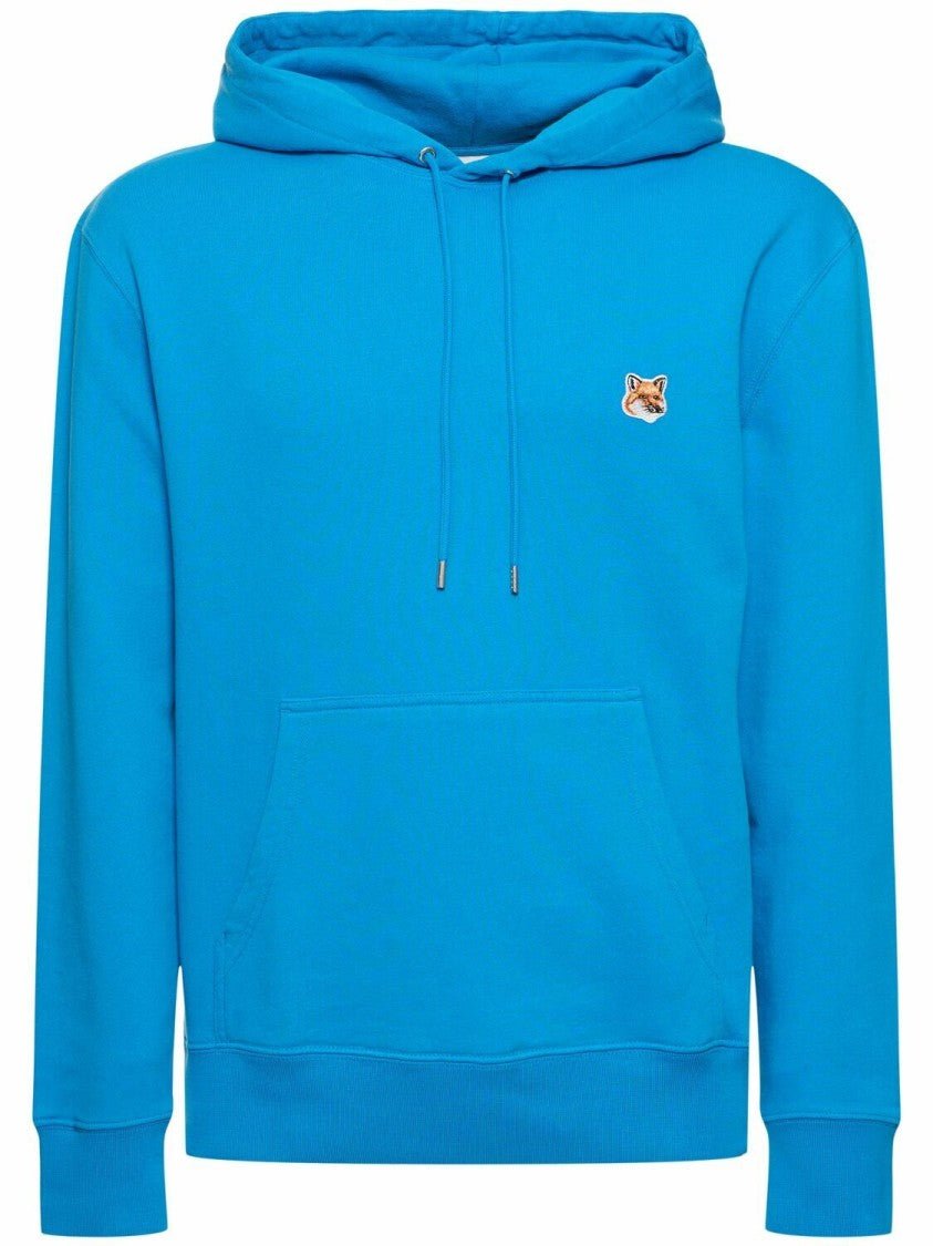 Maison Kitsuné Bright Blue Cotton Hoodie With Embroidered Fox Logo