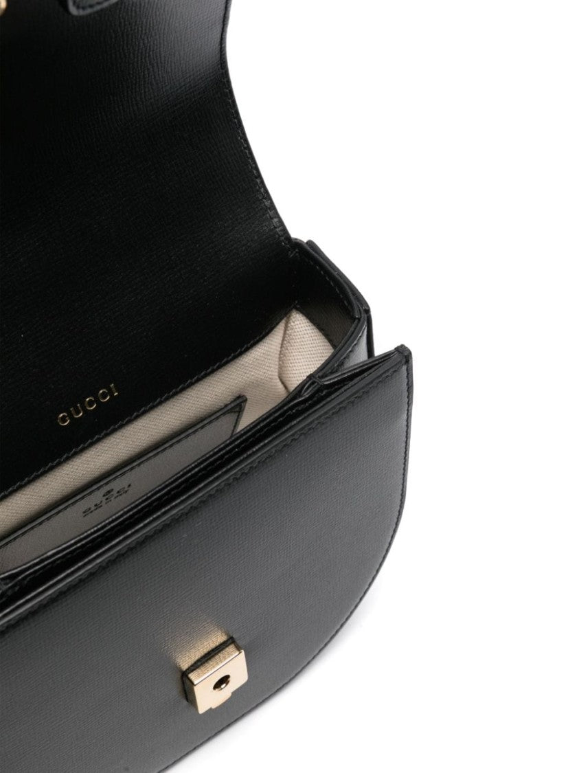 Gucci Structured Leather Shoulder Bag With Gold-Tone Clasp