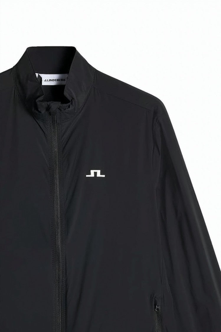 J Lindeberg Minimalist Black Jacket With Stand Collar