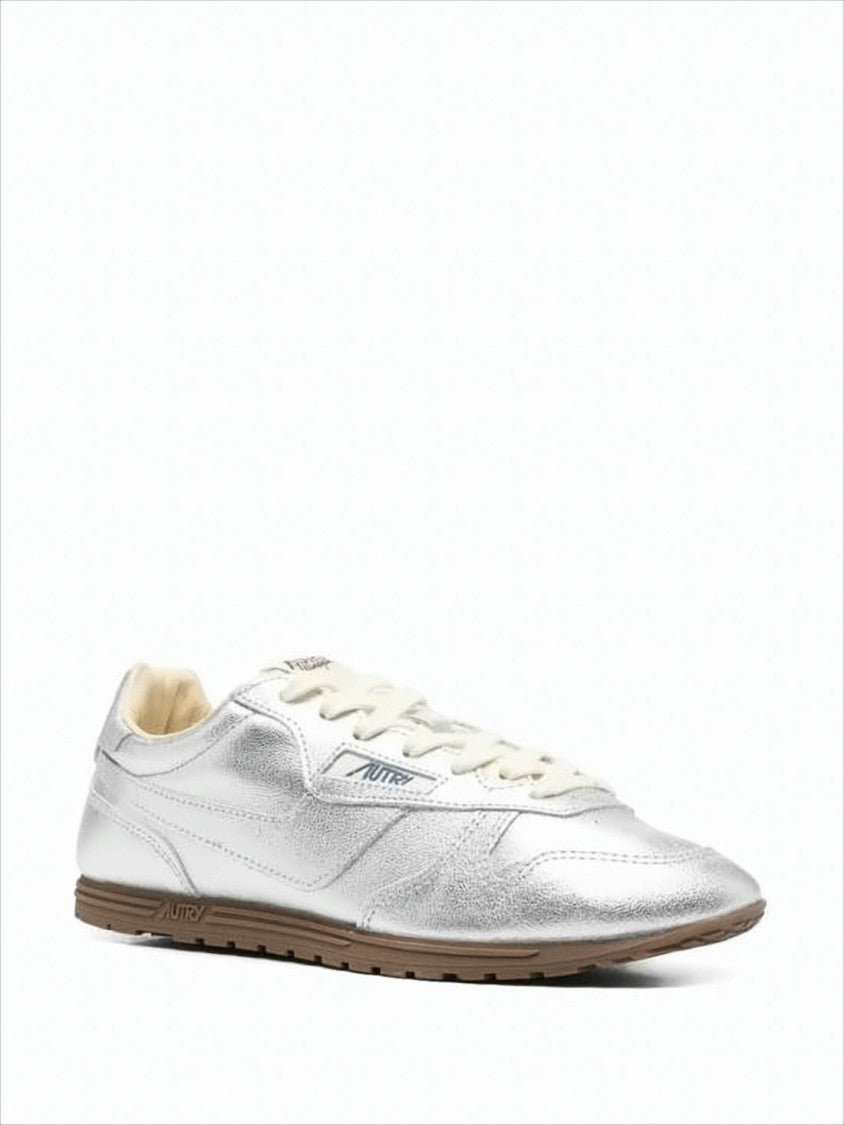Autry Metallic Silver Leather Low-Profile Sneakers