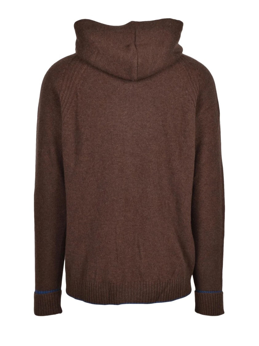 Cashmere Company P. Zip-Up Brown Cashmere Sweater With Hood And Drawstrings