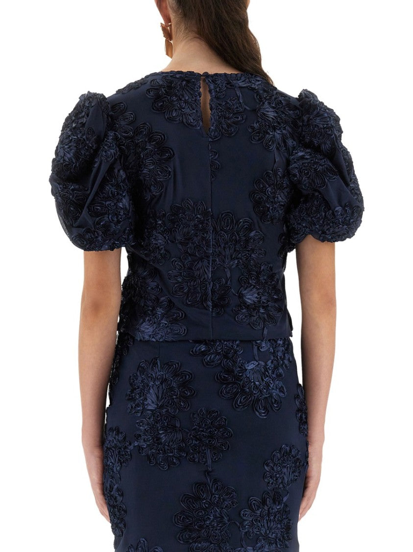 Rotate Birger Christensen Textured 3D Mesh Top With Puff Sleeves