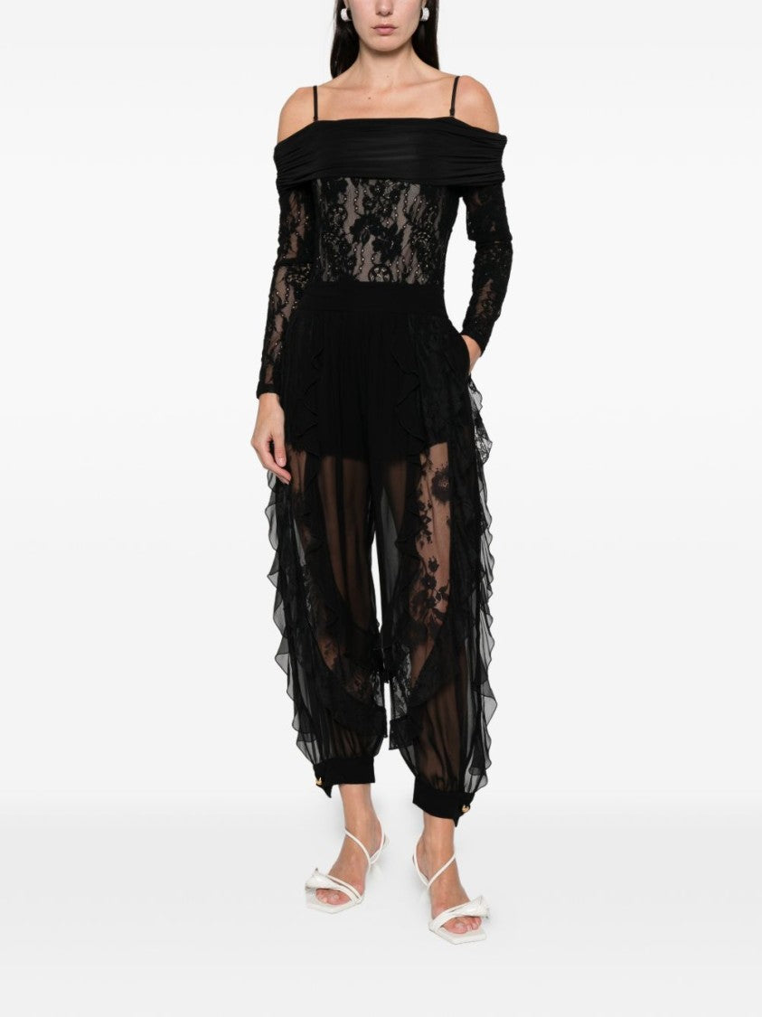 Zimmermann Off-Shoulder Sheer Lace Bodysuit With Floral Embellishments