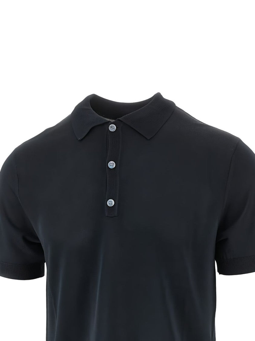 Emporio Armani Dark Blue Buttoned Short-Sleeve Sweater