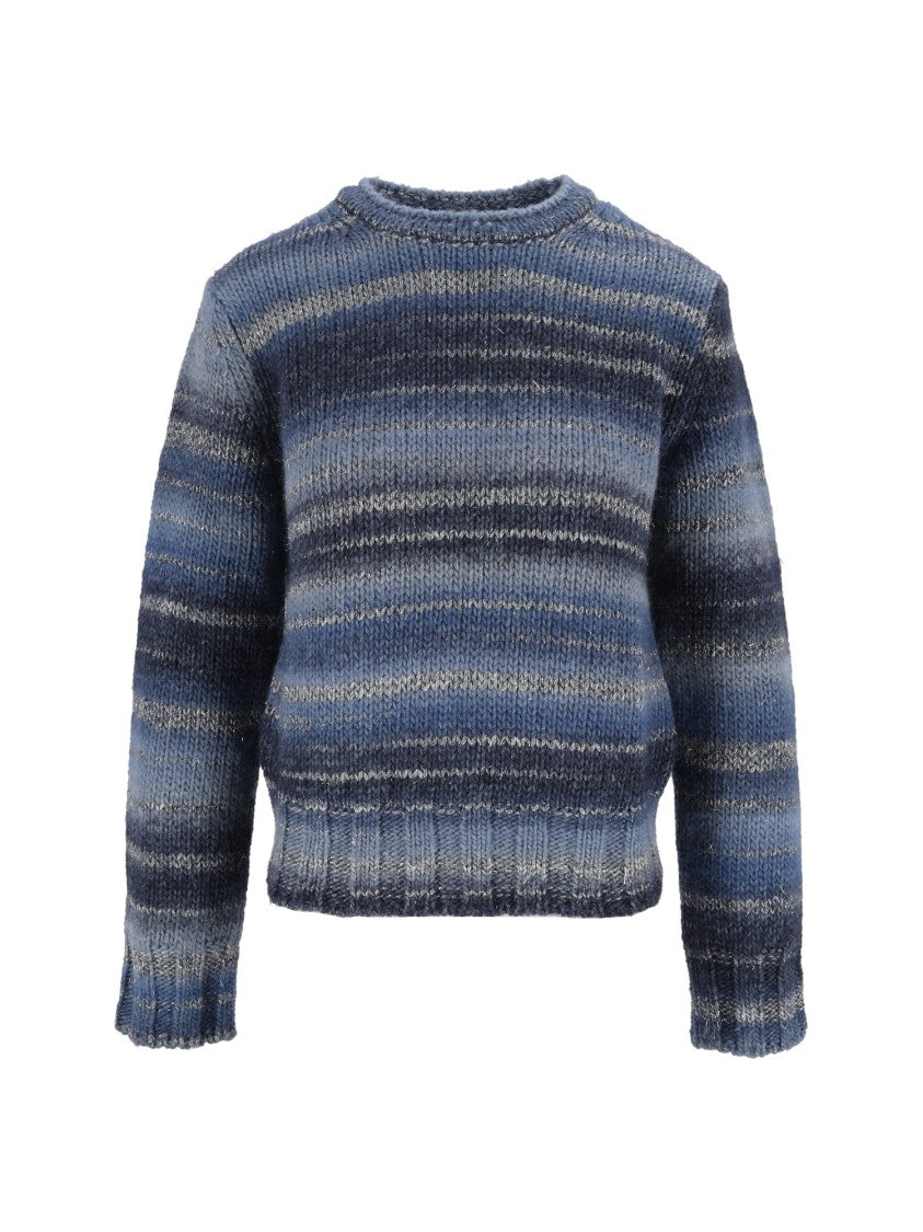 Kangra Cashmere Horizontal Striped Printed Yarn Crewneck Sweater