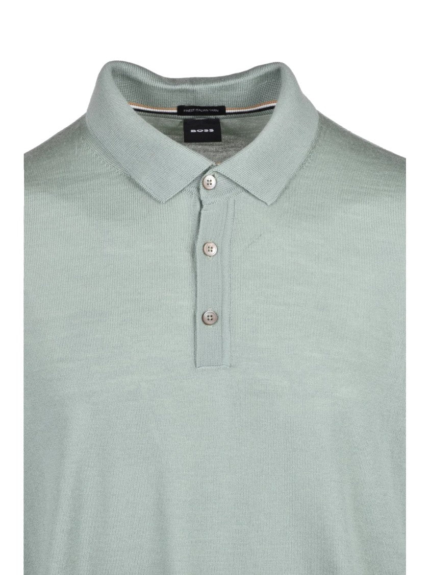 Boss Sage Green Virgin Wool Long-Sleeve Polo Shirt