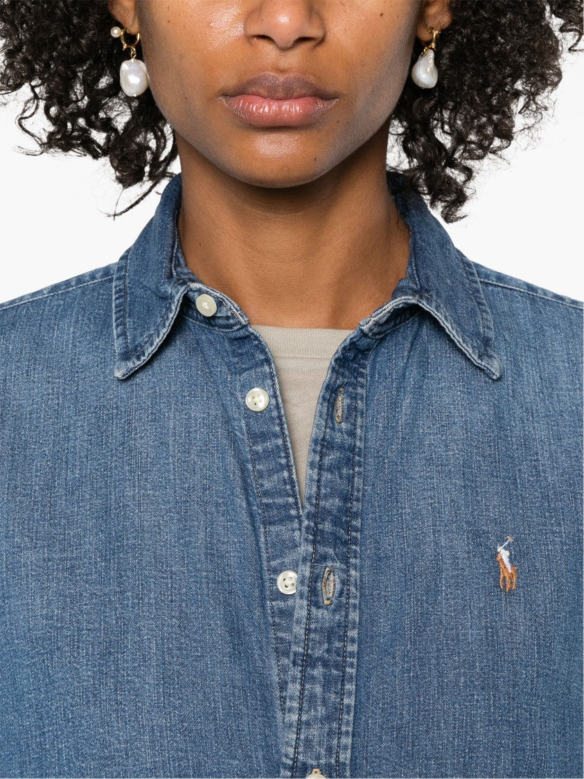 Polo Ralph Lauren Medium Blue Wash Long-Sleeve Button-Front Shirt