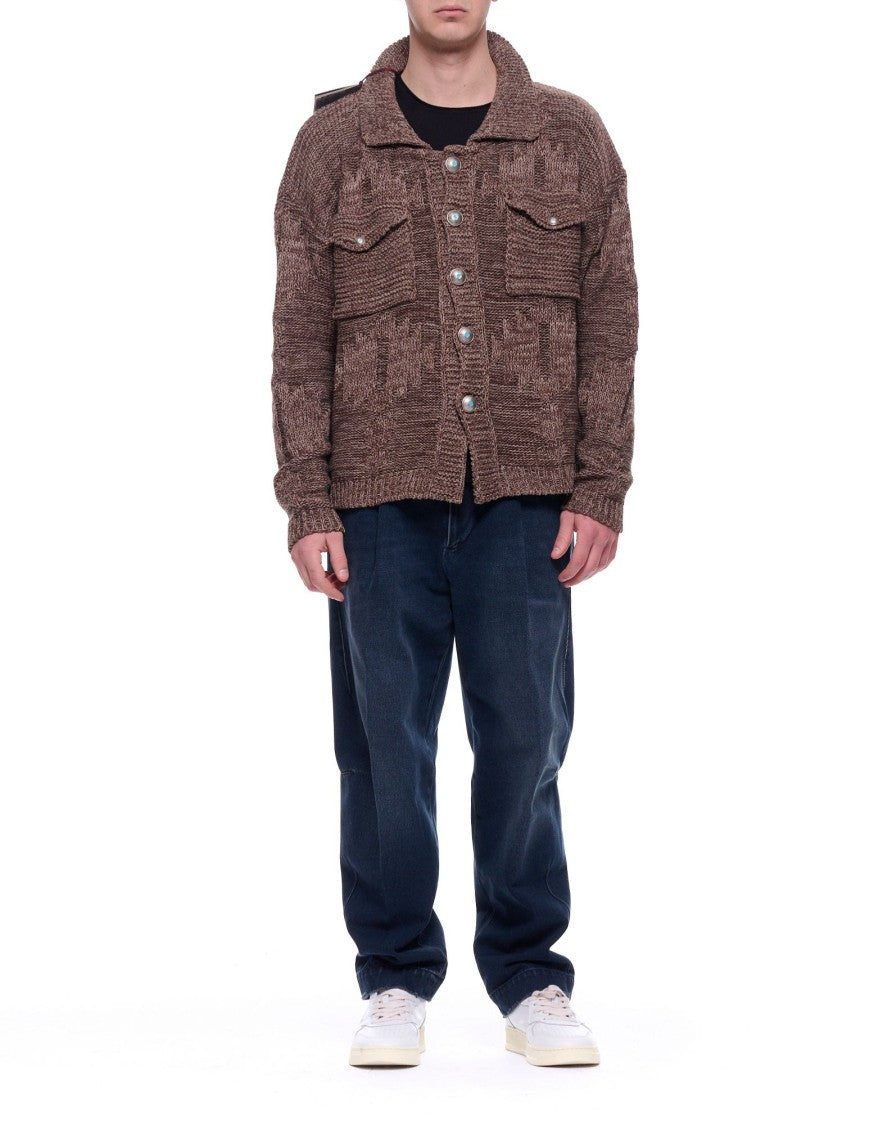 Tela Cruda Brown Melange Wide Cropped Knit Overshirt