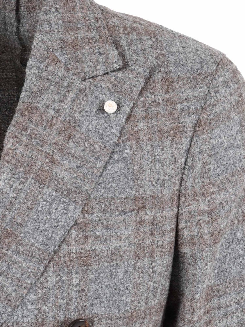 Luigi Bianchi Double-Breasted Jacket With Classic Plaid Pattern And Peak Lapels