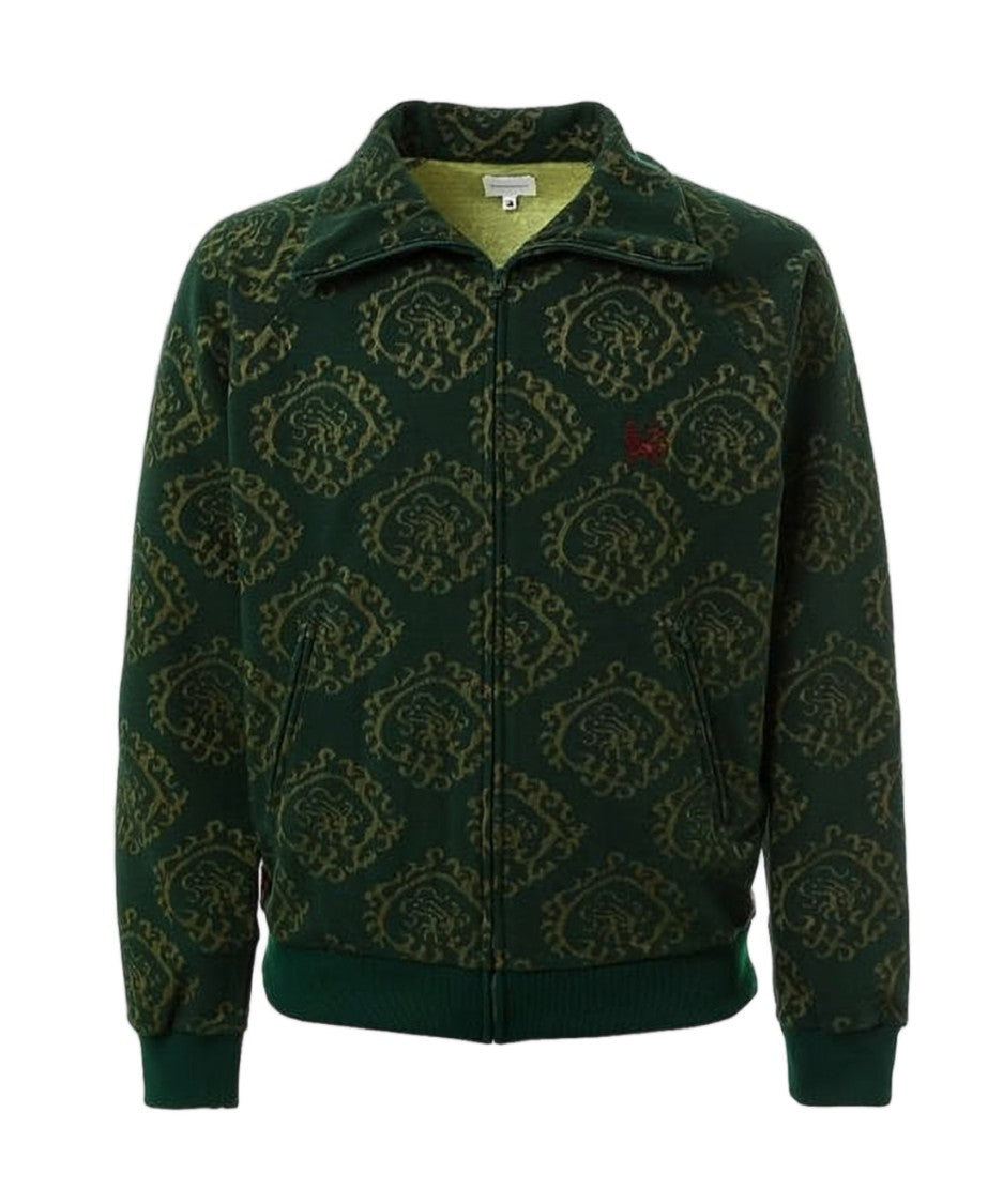 Sasquatchfabrix Intricate Patterned Dark Green Jacket With Contrast Embroidery