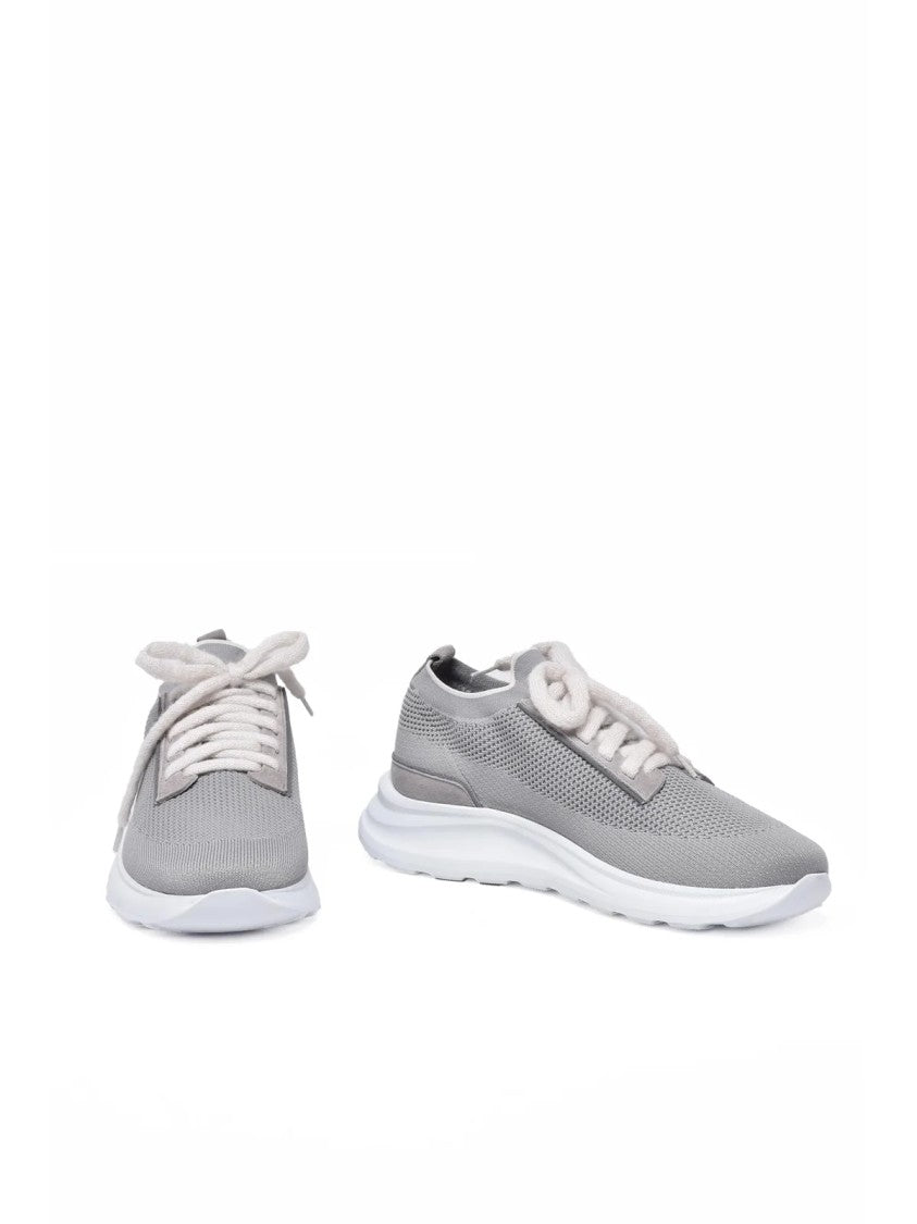 Eleventy Light Grey Mesh Leather Stretch Sneakers