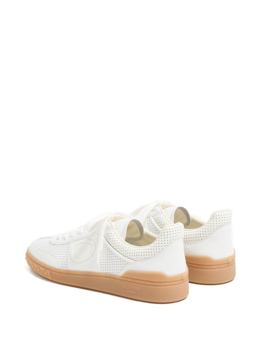Valentino Garavani Perforated Leather White Sneakers With Embossed Details
