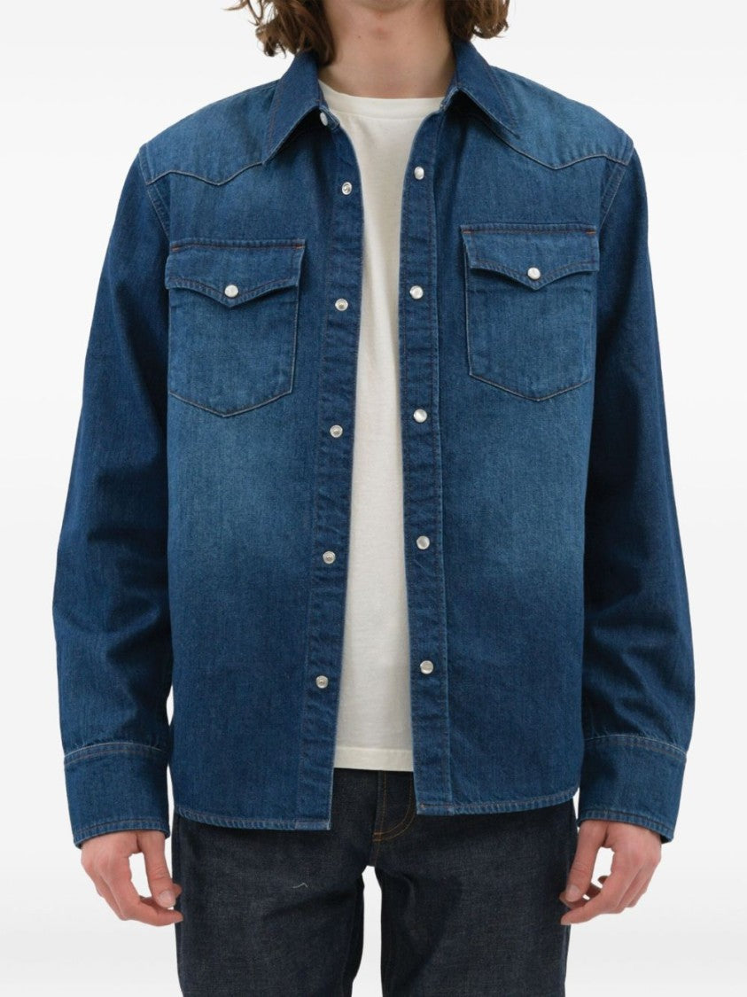 A.P.C. Blue Chest Flap Pockets Denim Shirt