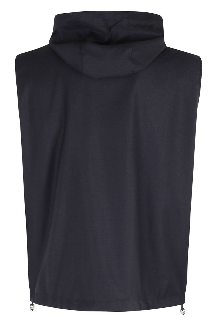Montecore Blue Reversible Hooded Zip-Buttons Wool Vest