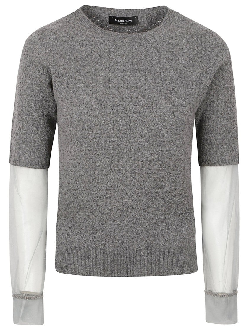 Fabiana Filippi Textured Knit Sweater With Sheer Long Sleeves