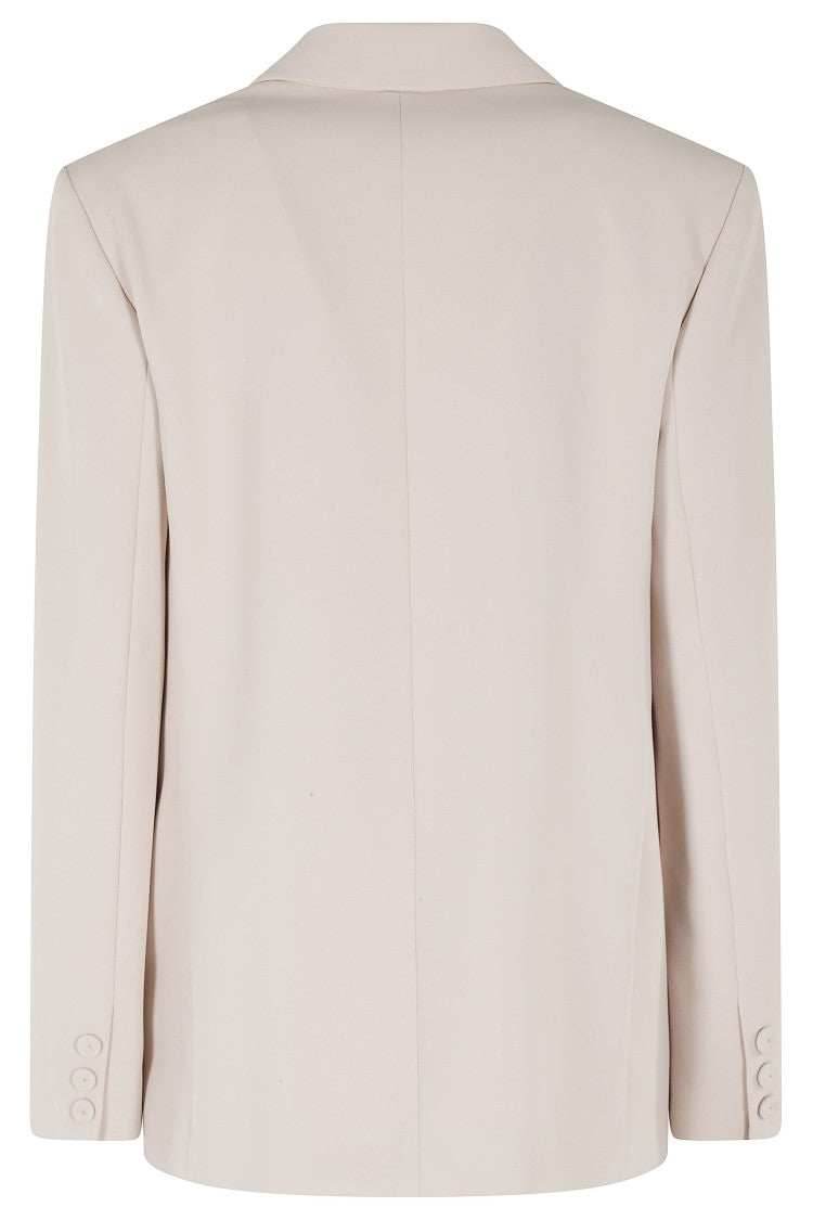 Federica Tosi Sand Double-Breasted Blazer Cady Padded-Epaulettes Polyester Blazer