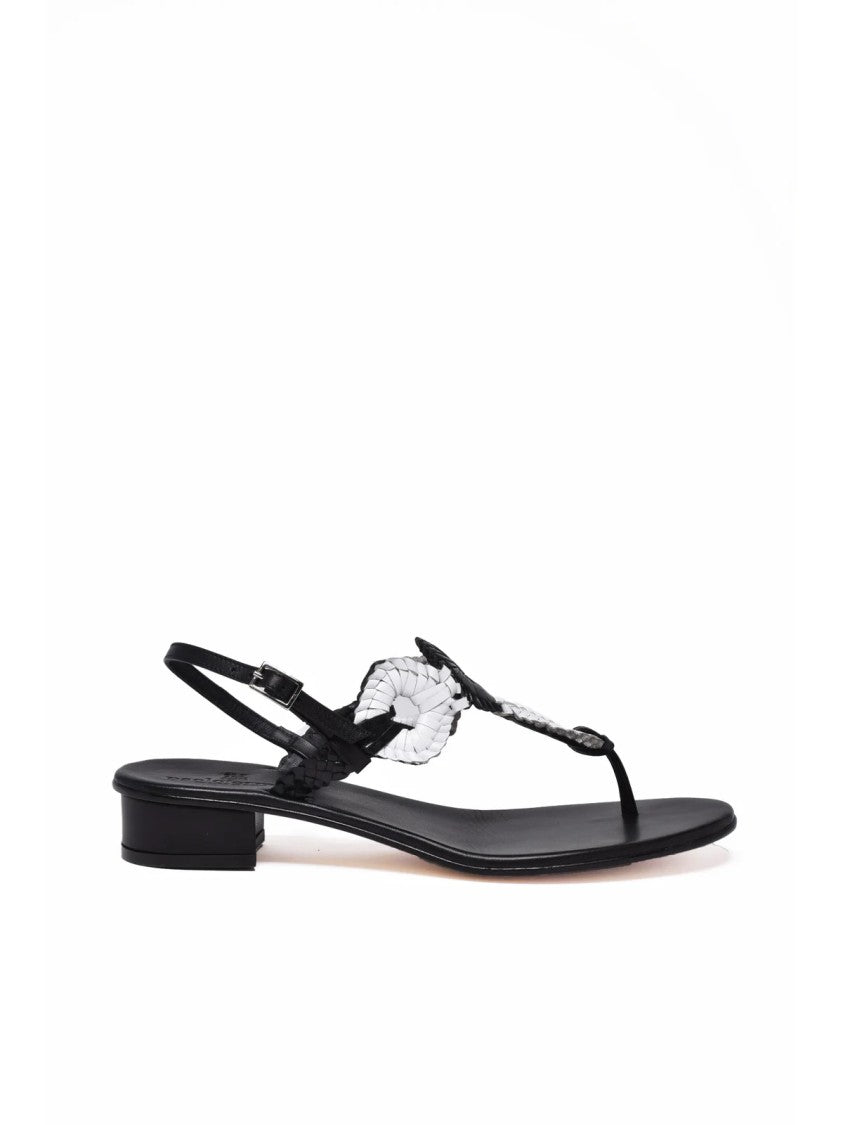 Paolo Ferrara White Black Braided Two-Tone Leather Thong Sandals