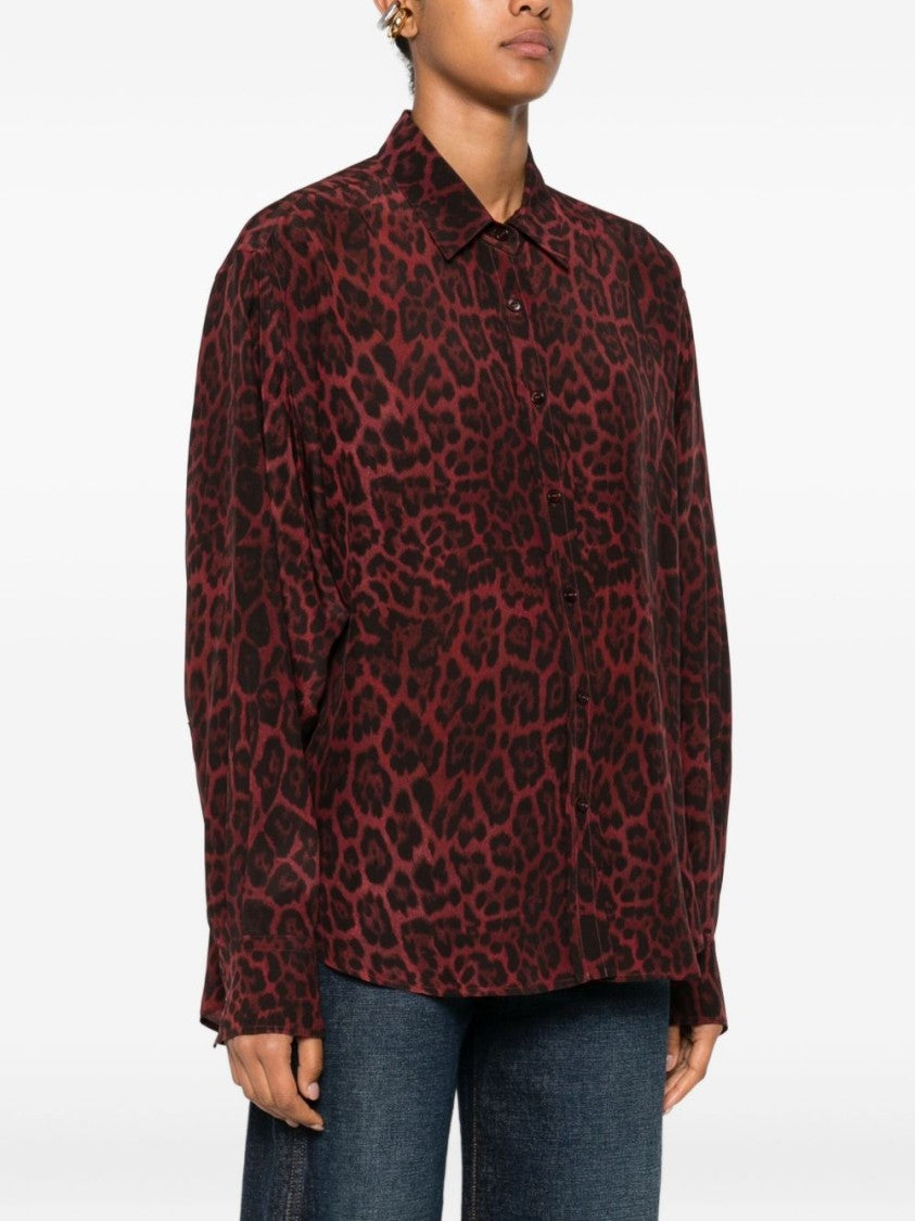 Stella Mccartney Silk Animal Print Shirt With Curved Hem
