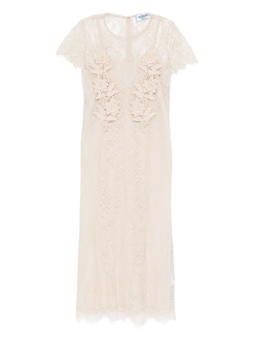 Blugirl Beige Midi Dress With Lace Overlay