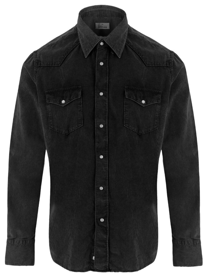 Gherardi Black Flap-Pocket Ribbed Cotton Shirt