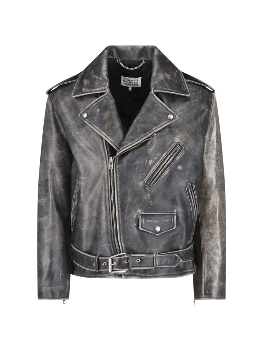 Maison Margiela Distressed Black Suede Biker Jacket With Asymmetrical Zip Closure