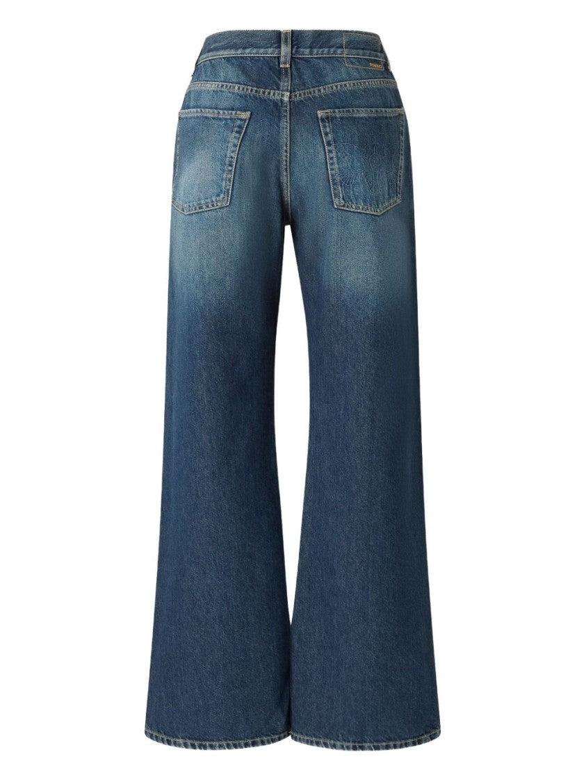 Pinko Wide-Leg Denim Jeans In Soft Faded Blue