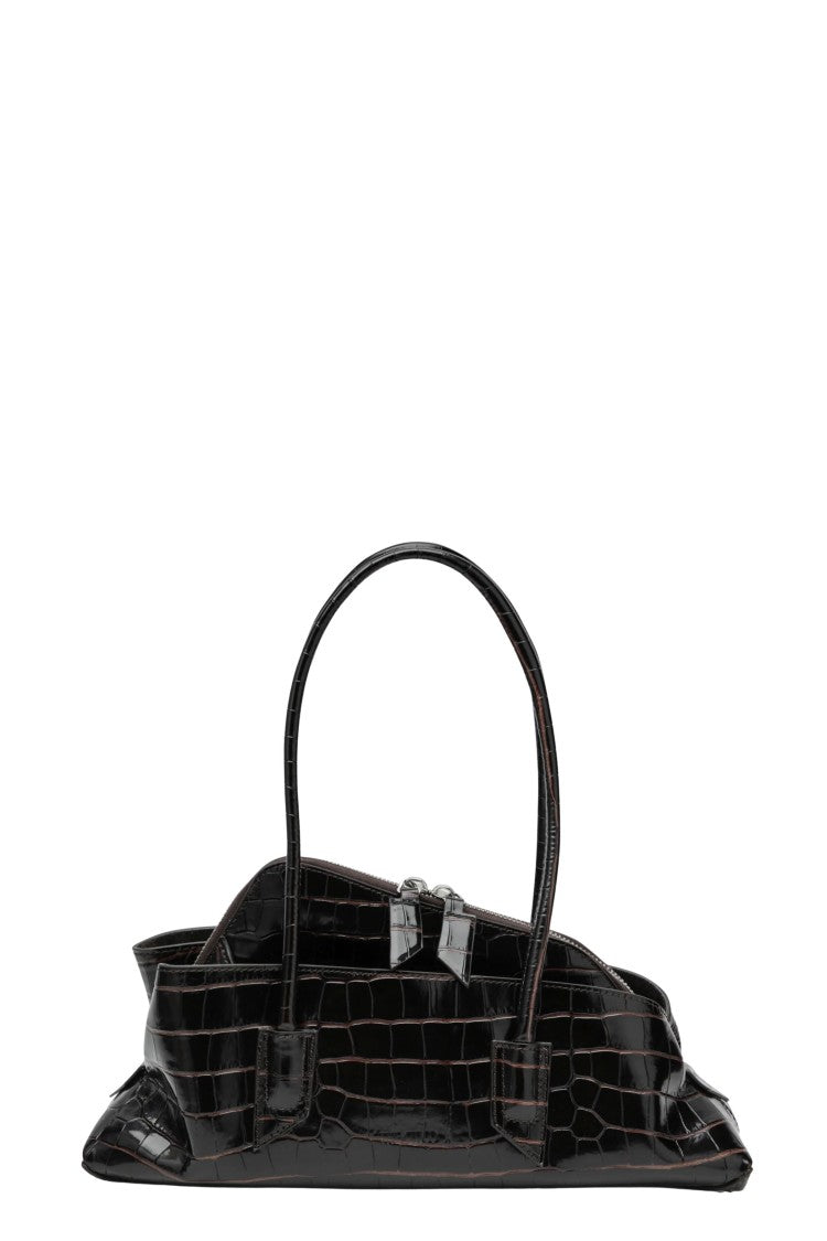 The Attico La Passeggiata Small Coffee Crocodile-Effect Leather Handbag