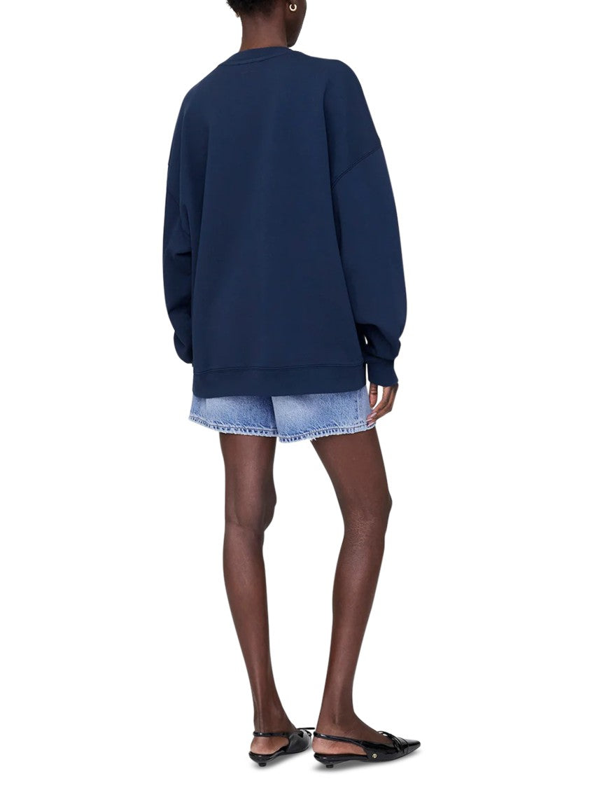 Anine Bing Relaxed Fit Blue Sweatshirt With Monogram Detail