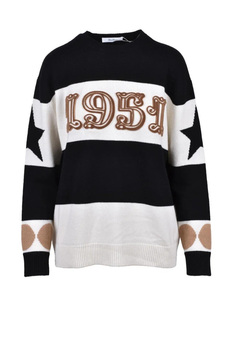 Max Mara Dirce Velvet Detail Sweater - Black/White