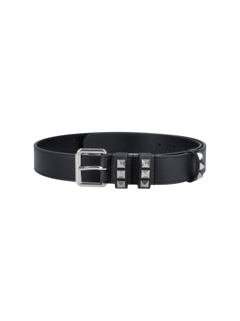 Valentino Garavani Adjustable Black Leather Belt With Rockstud Detailing
