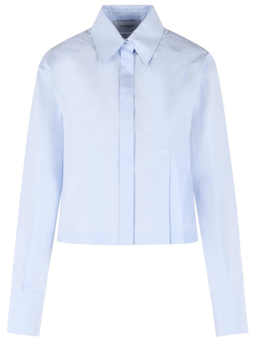 Sportmax Light Blue Asymmetric Pleats 'Certo' Cropped Shirt