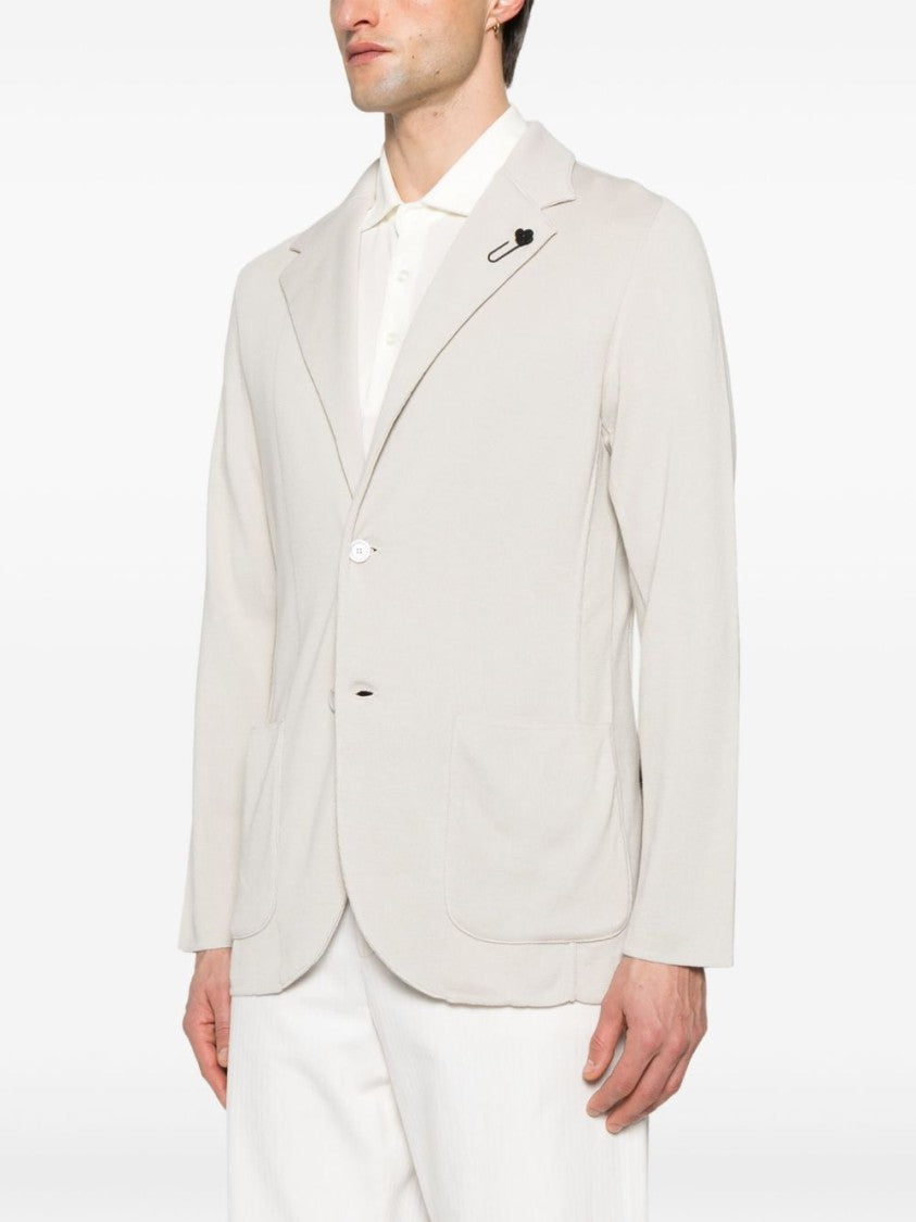Lardini Light Beige Cotton Jacket With Notched Lapels