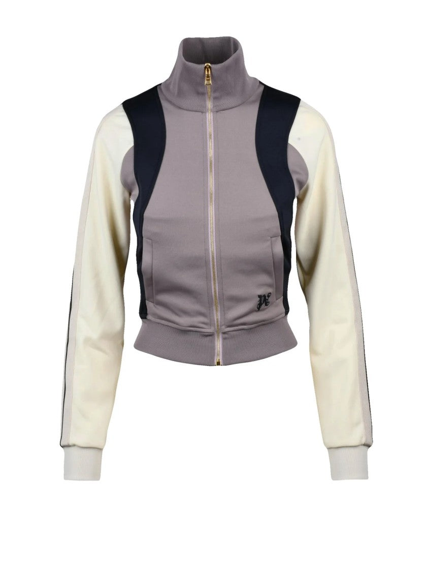 Palm Angels Cropped Color-Block Sweatshirt With High Collar And Zipper Closure