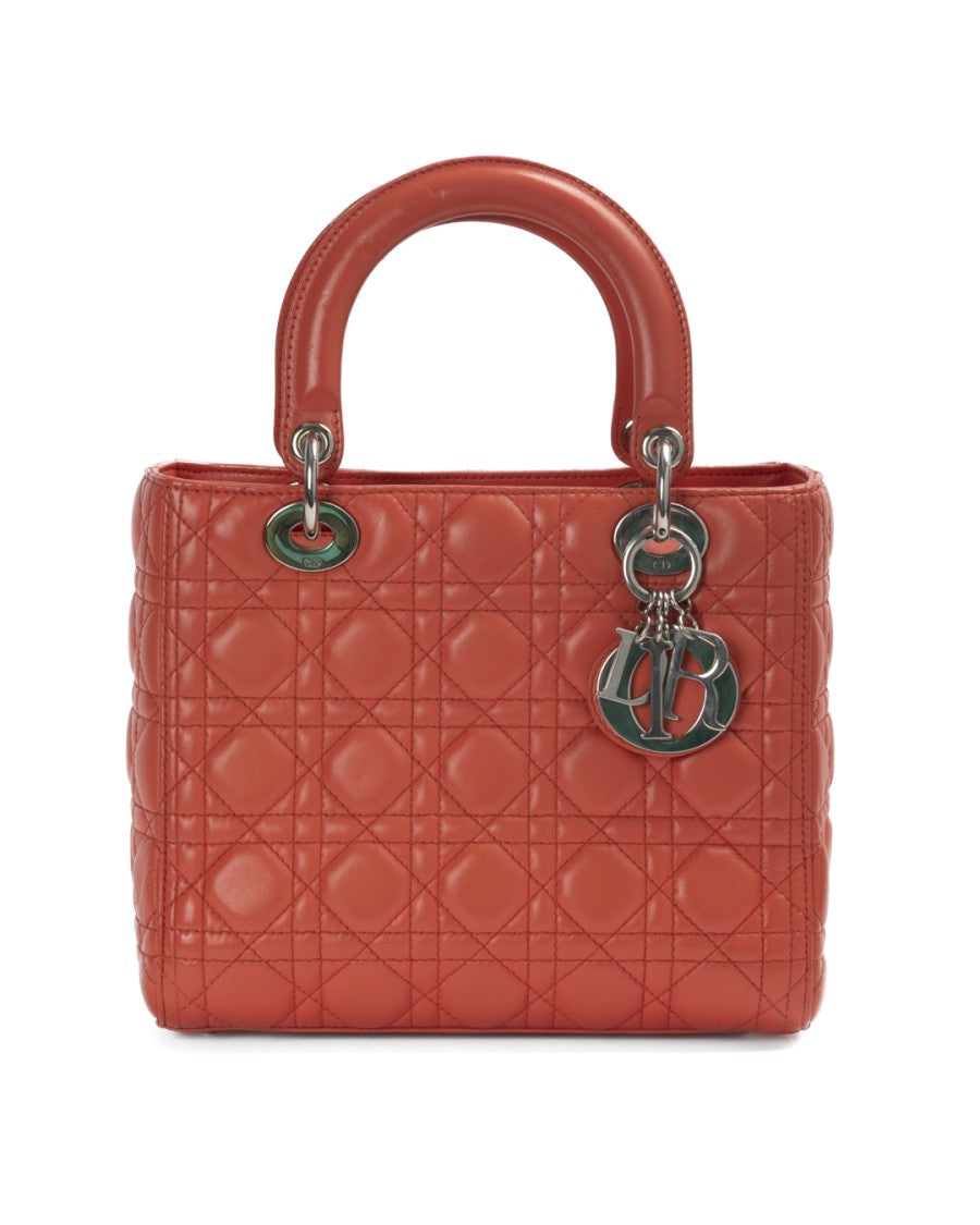 Dior Red Cannage Lady Abc Medium Leather Tote Bag