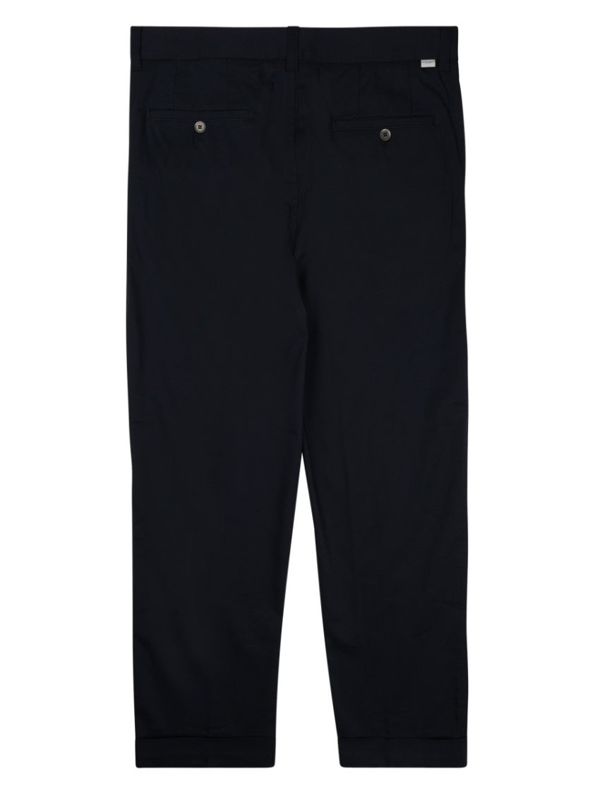 Paolo Pecora Milano Tailored Blue Trousers With Subtle Cuff And Metal Detailing