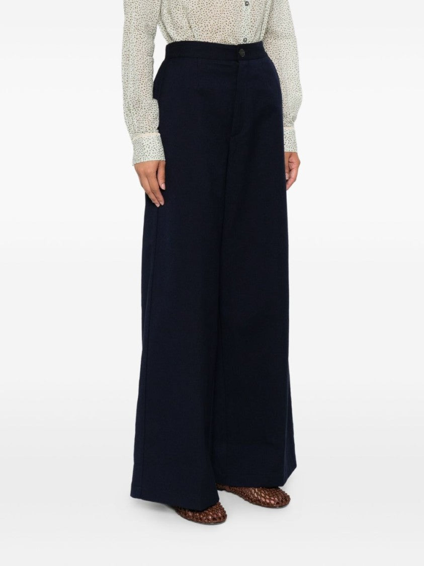 Forte Forte High-Waisted Wide-Leg Trousers In Soft Blue Fabric