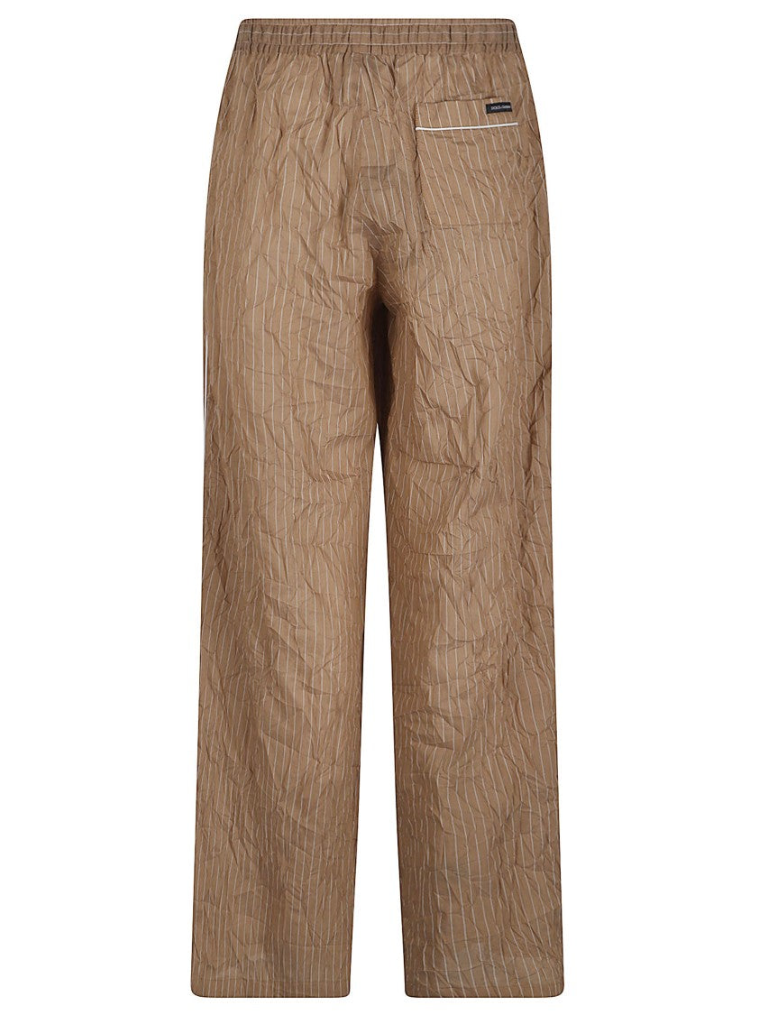 Dolce & Gabbana Relaxed Fit Brown Trousers With Subtle Pinstripe Texture