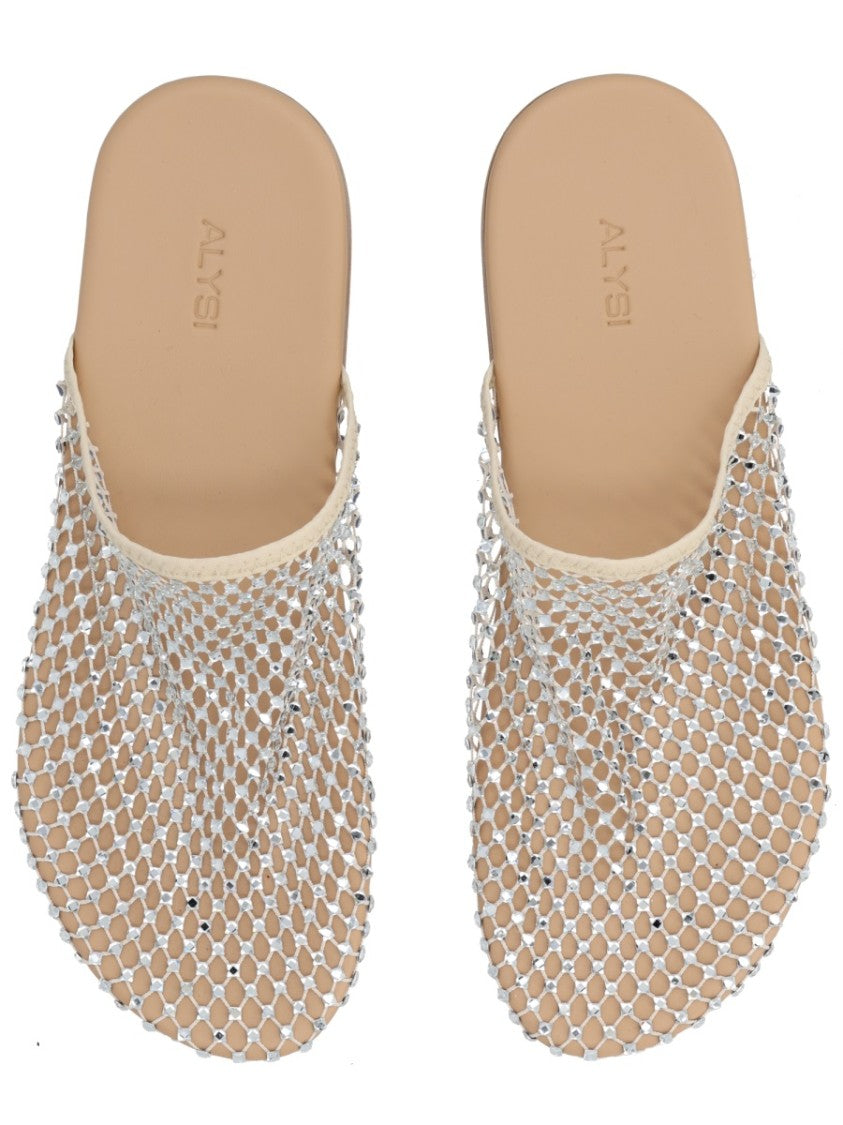 Alysi Neutrals Rhinestone Mesh Flat Mules