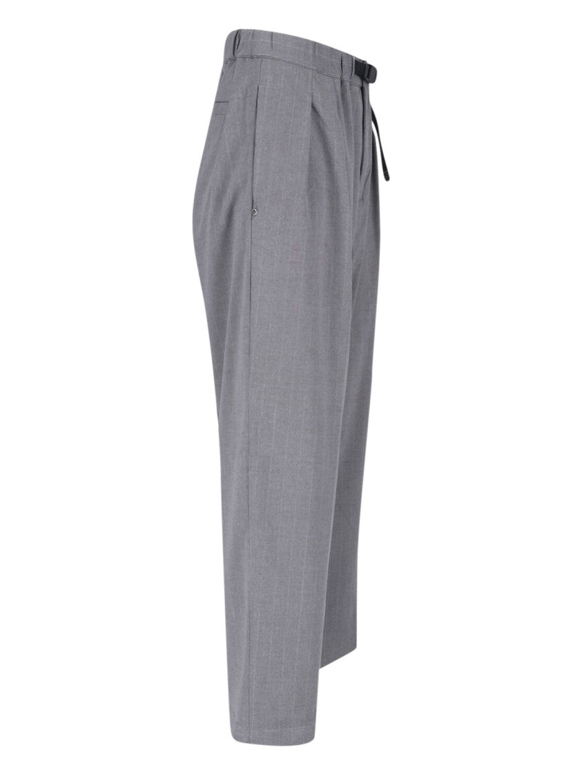 White Sand Grey Belted Straight-Leg Pants