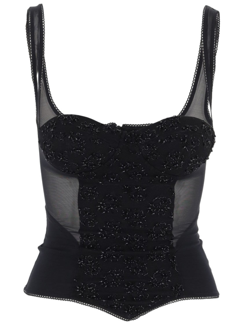 Ianira Meda Black Embroidered Lycra-Blend Tank Top