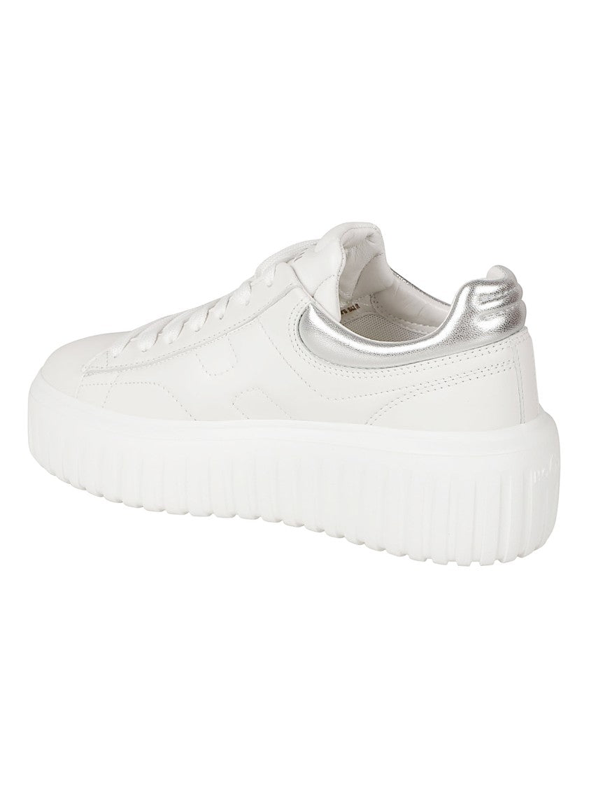 Hogan White Leather Sneakers With Metallic Silver Accents