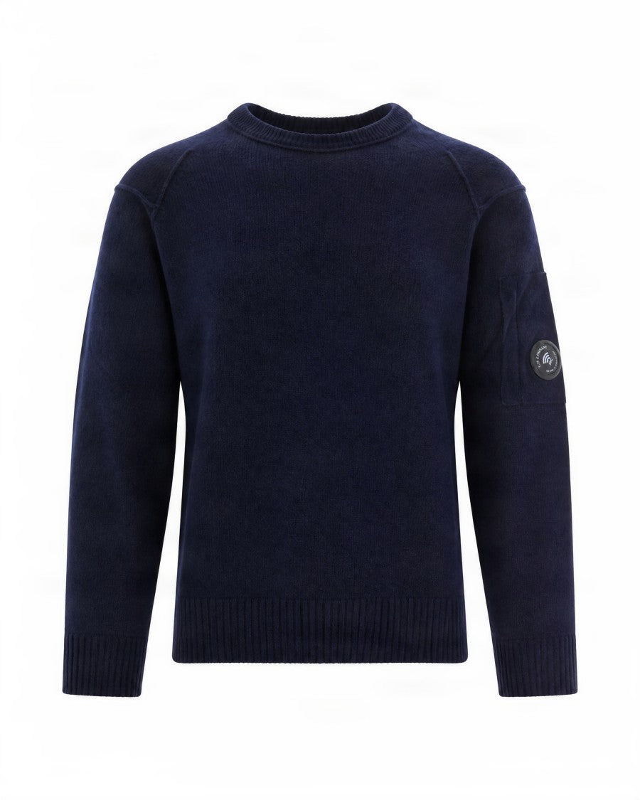 C.P. Company Navy Blue Lens Crew Neck Wool-Blend Sweater
