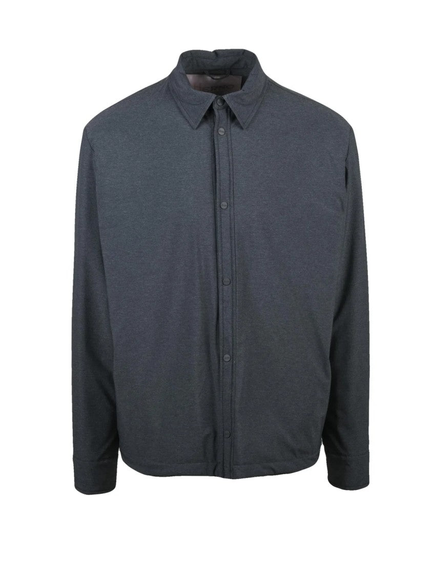 Herno Resort Dark Grey Lined Shirt Jacket With Snap Button Closure And Minimalist Design