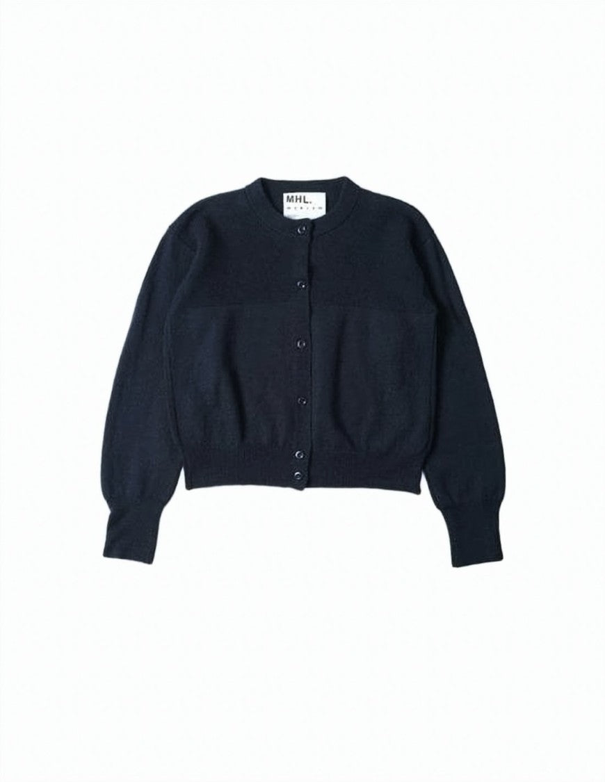 Margaret Howell Cropped Black Wool Cardigan With Button-Down Front