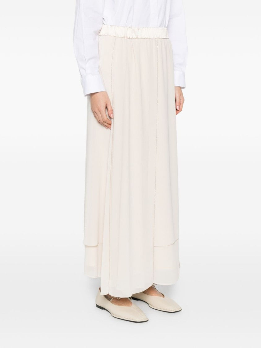 Peserico Flowing Layered Midi Skirt With Elastic Waistband