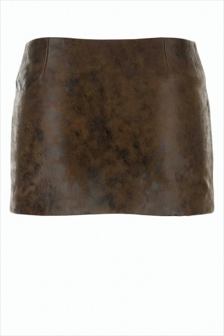 Gimaguas Short Leather Skirt With Distressed Finish And Silver Buckle